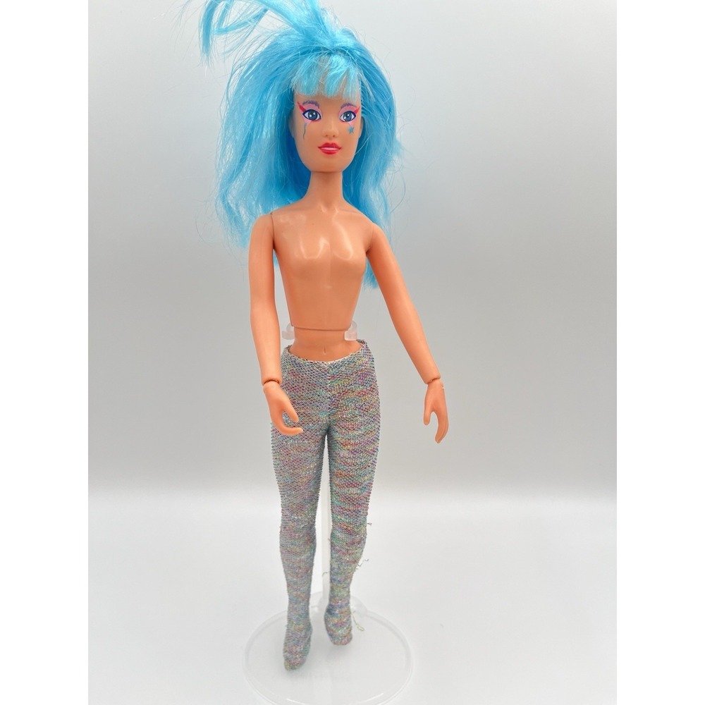 Vintage 1985 Jem And The Holograms Aja Doll Blue Hair Hasbro w/tights